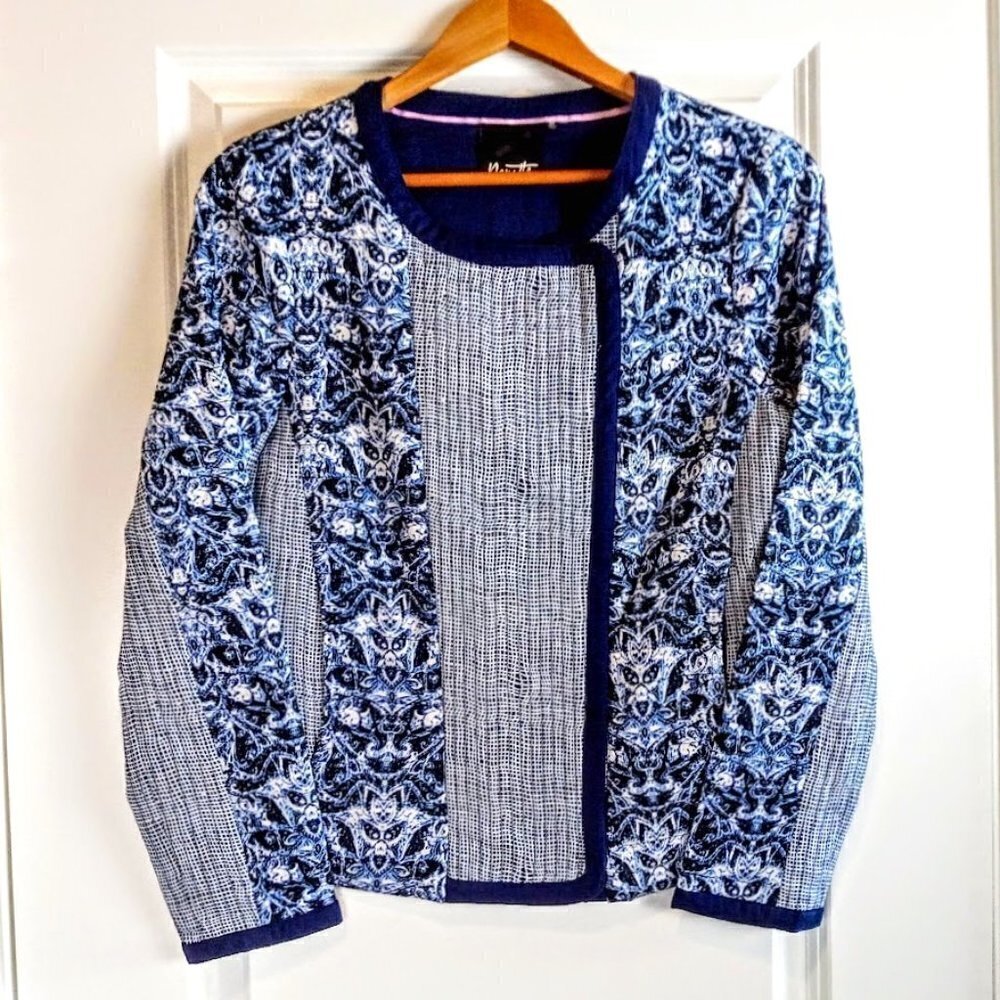 Nanette Lepore Navy Blue White Quilted Cotton Jacket